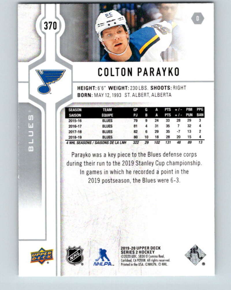 2019-20 Upper Deck #370 Colton Parayko Mint St. Louis Blues Image 2