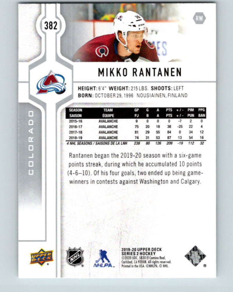 2019-20 Upper Deck #382 Mikko Rantanen Mint Colorado Avalanche