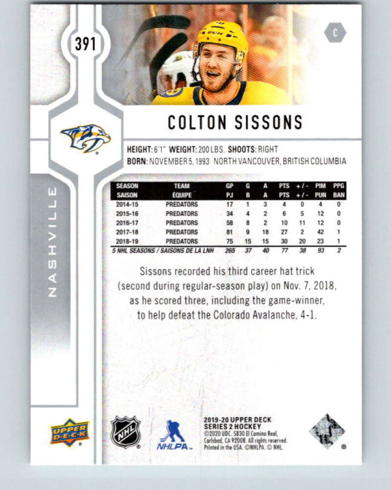 2019-20 Upper Deck #391 Colton Sissons Mint Nashville Predators Image 2