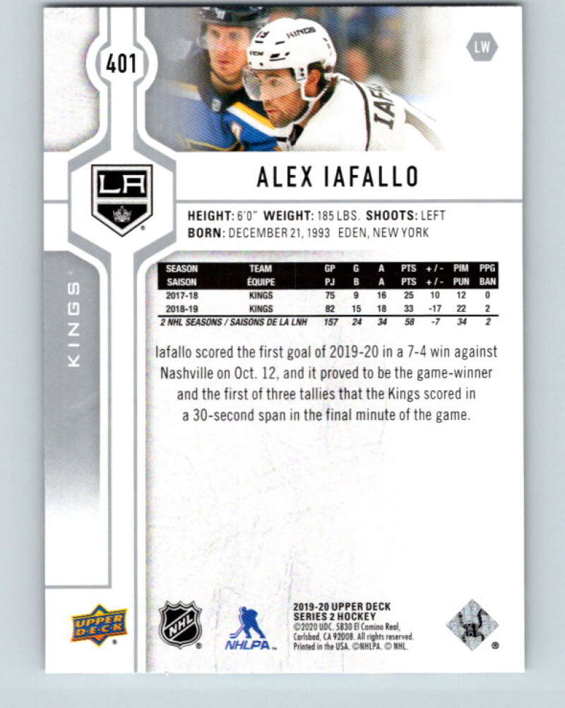 2019-20 Upper Deck #401 Alex Iafallo Mint Los Angeles Kings Image 2