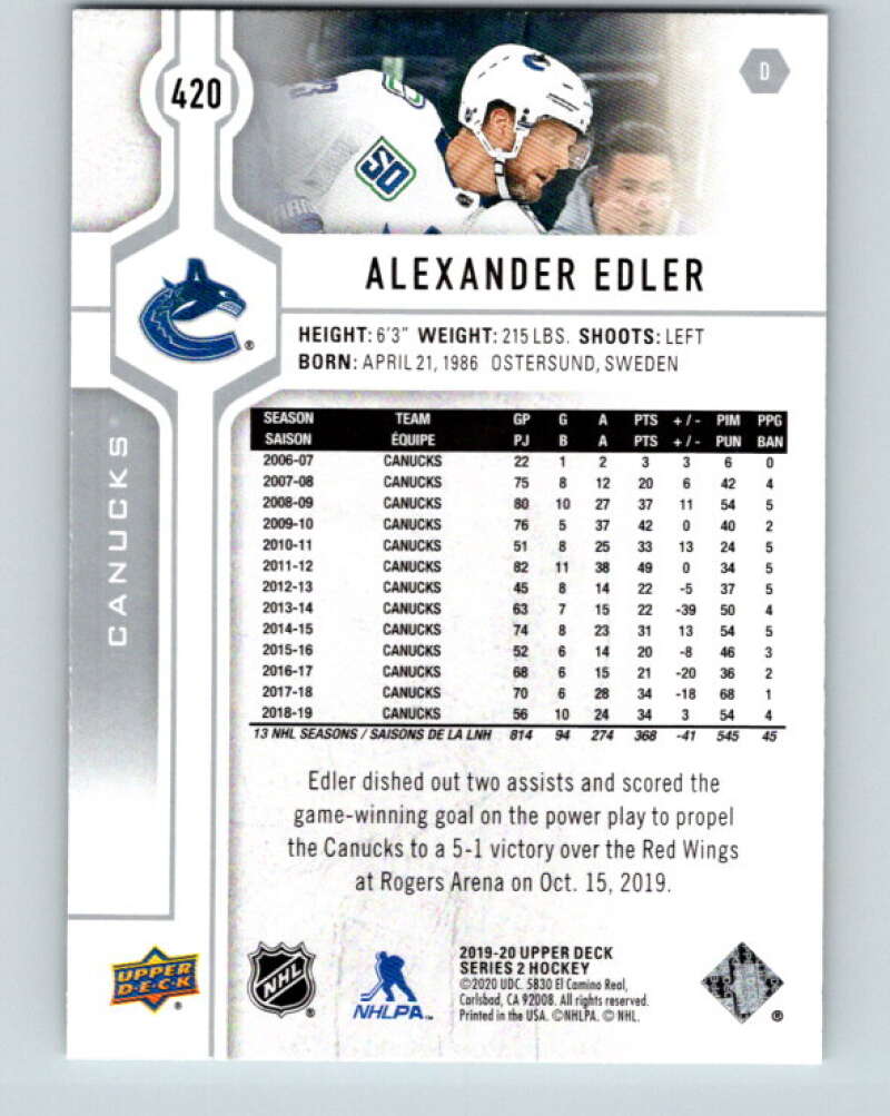 2019-20 Upper Deck #420 Alexander Edler Mint Vancouver Canucks Image 2