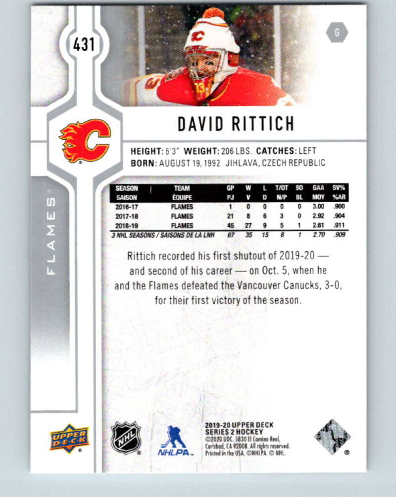 2019-20 Upper Deck #431 David Rittich Mint Calgary Flames Image 2
