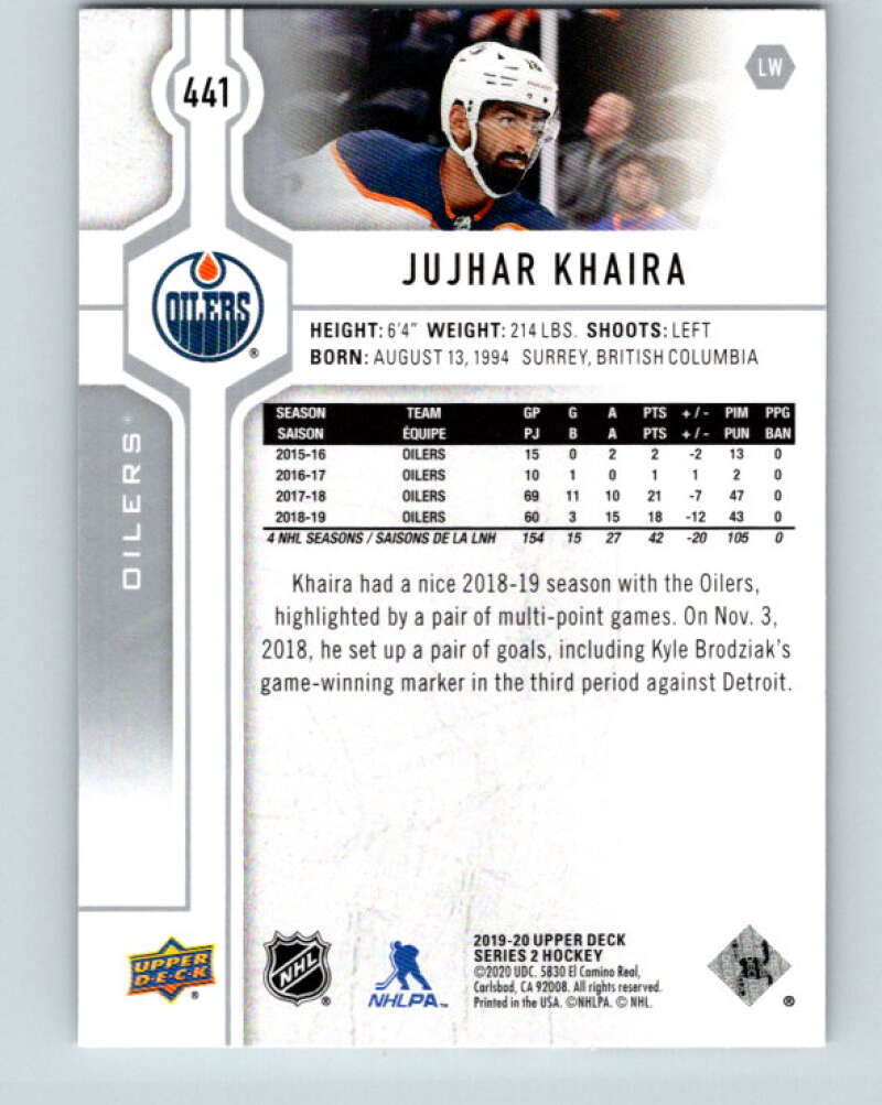 2019-20 Upper Deck #441 Jujhar Khaira Mint Edmonton Oilers Image 2