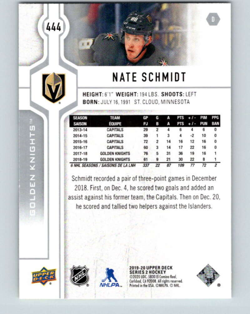 2019-20 Upper Deck #444 Nate Schmidt Mint Vegas Golden Knights