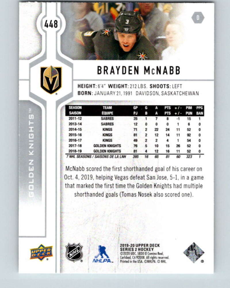 2019-20 Upper Deck #448 Brayden McNabb Mint Vegas Golden Knights