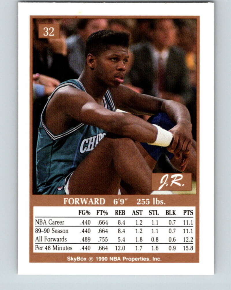 1990-91 SkyBox #32 J.R. Reid Mint RC Rookie Charlotte Hornets  Image 2