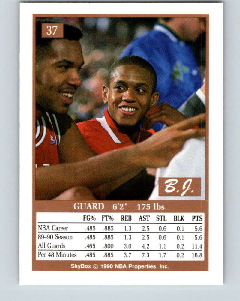 1990-91 SkyBox #37 B.J. Armstrong Mint RC Rookie Chicago Bulls Image 2