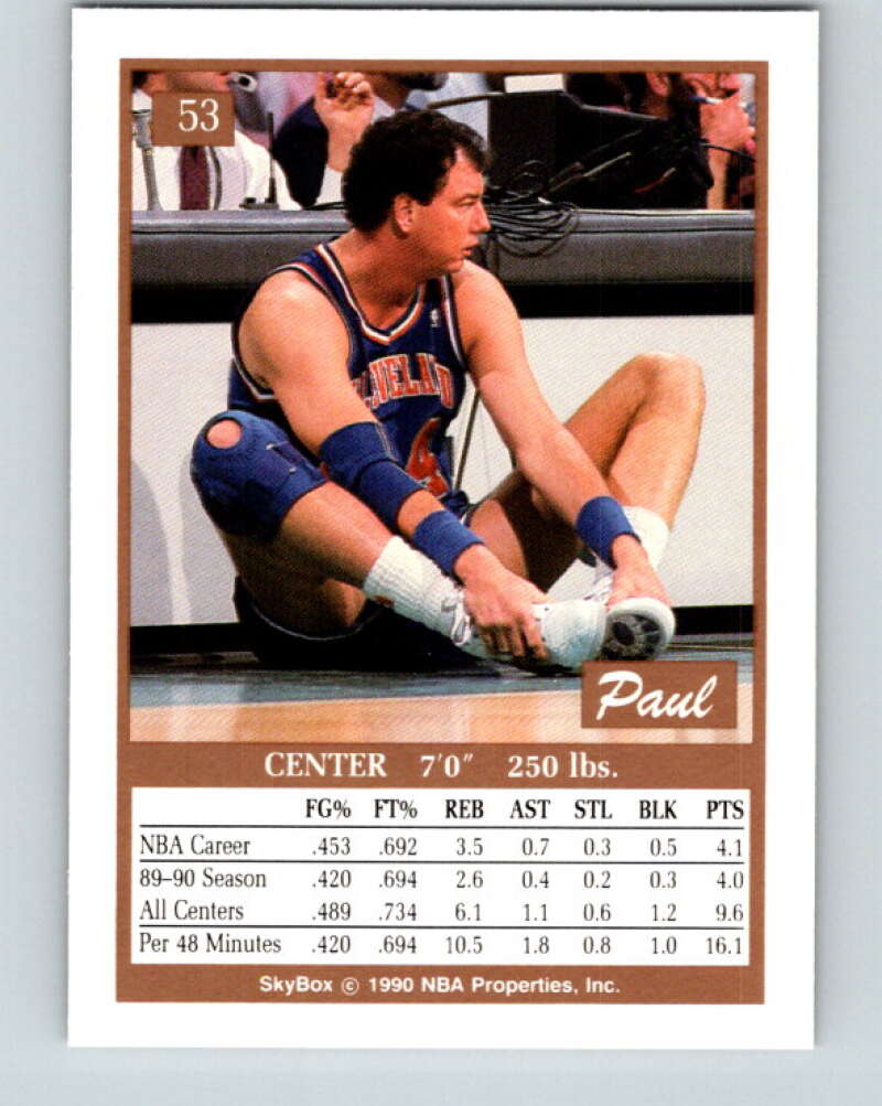 1990-91 SkyBox #53 Paul Mokeski Mint SP Cleveland Cavaliers Image 2