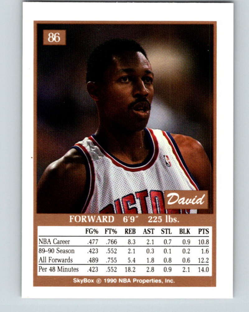 1990-91 SkyBox #86 David Greenwood Mint SP Detroit Pistons  Image 2