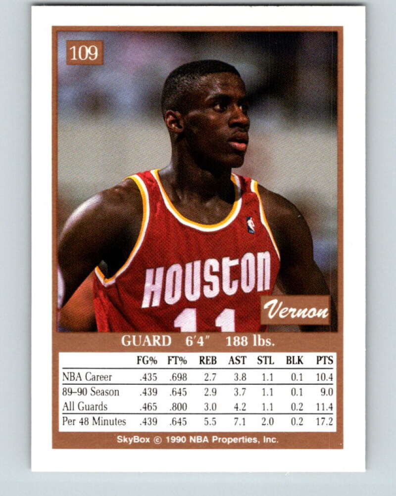 1990-91 SkyBox #109 Vernon Maxwell Mint Houston Rockets Image 2