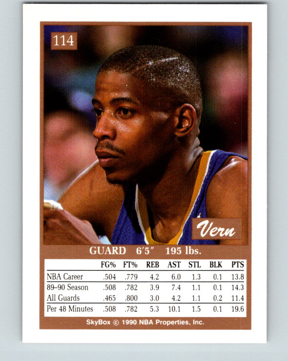 1990-91 SkyBox #114 Vern Fleming Mint Indiana Pacers Image 2