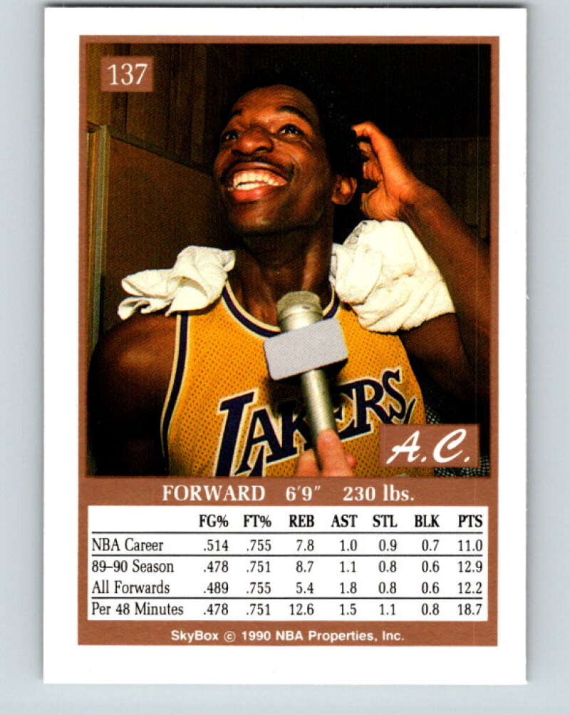 1990-91 SkyBox #137 A.C. Green Mint Los Angeles Lakers Image 2