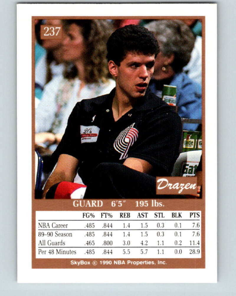 1990-91 SkyBox #237 Drazen Petrovic Mint RC Rookie Portland Trail Blazers Image 2
