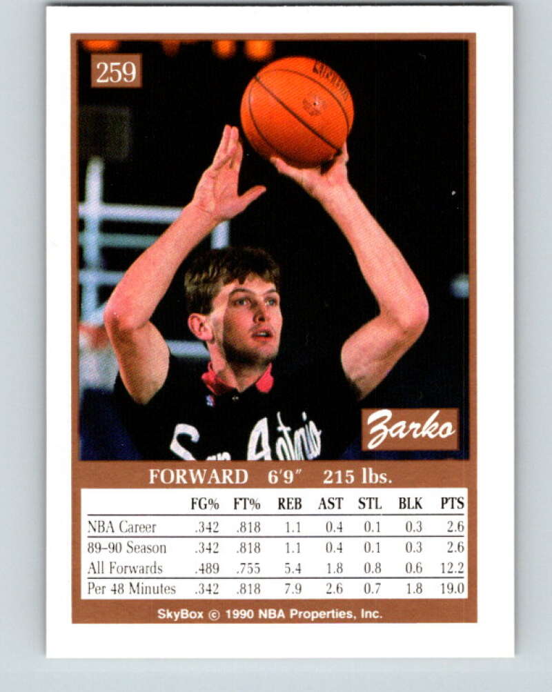 1990-91 SkyBox #259 Zarko Paspalj Mint SP San Antonio Spurs Image 2