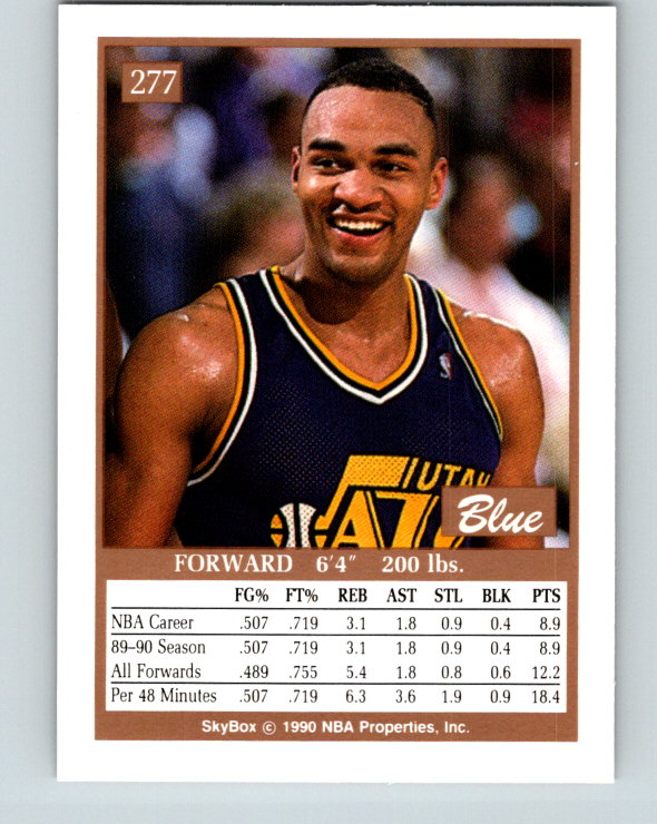 1990-91 SkyBox #277 Blue Edwards Mint RC Rookie Utah Jazz Image 2