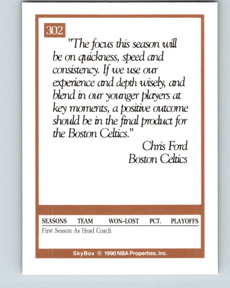 1990-91 SkyBox #302 Chris Ford CO Mint Boston Celtics Image 2