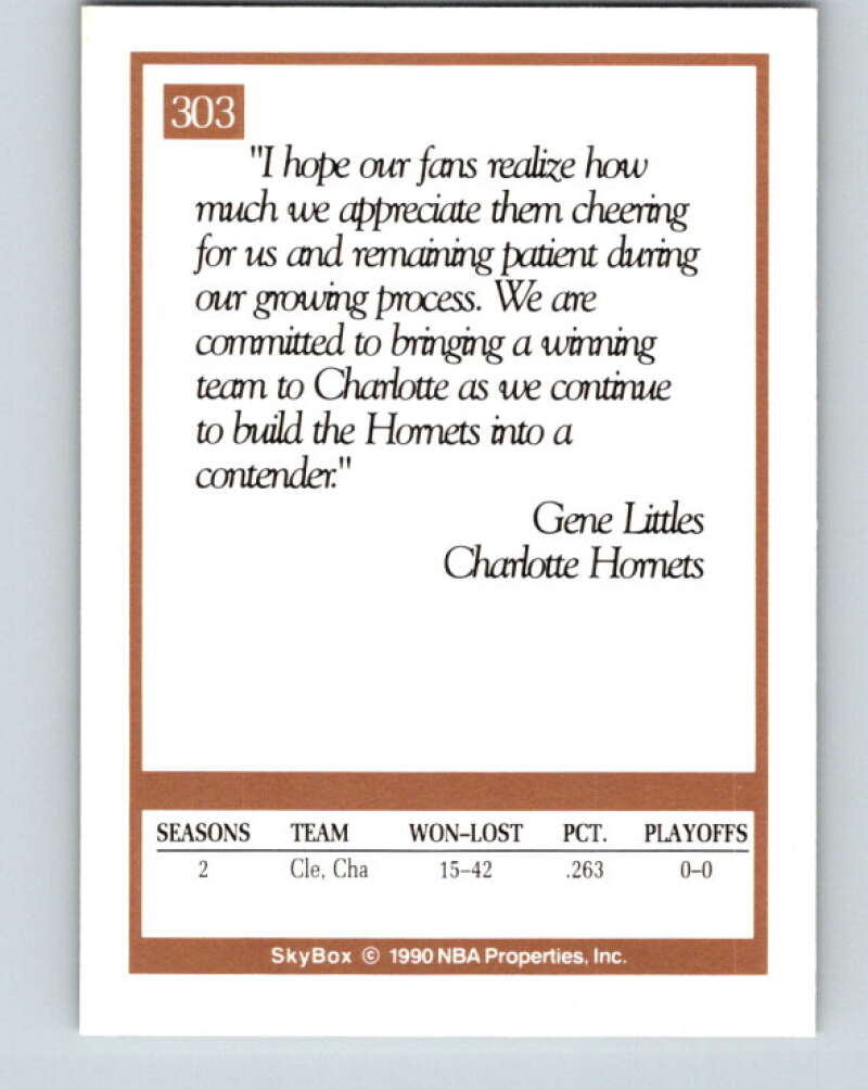 1990-91 SkyBox #303 Gene Littles CO Mint Charlotte Hornets Image 2
