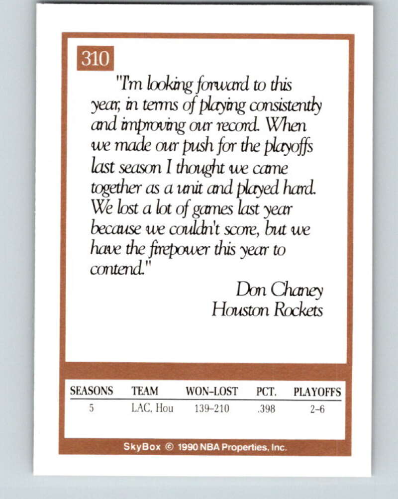1990-91 SkyBox #310 Don Chaney CO Mint Houston Rockets Image 2