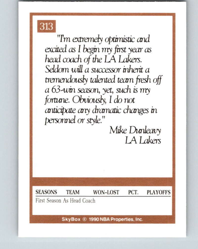 1990-91 SkyBox #313 Mike Dunleavy Sr. CO Mint Los Angeles Lakers Image 2