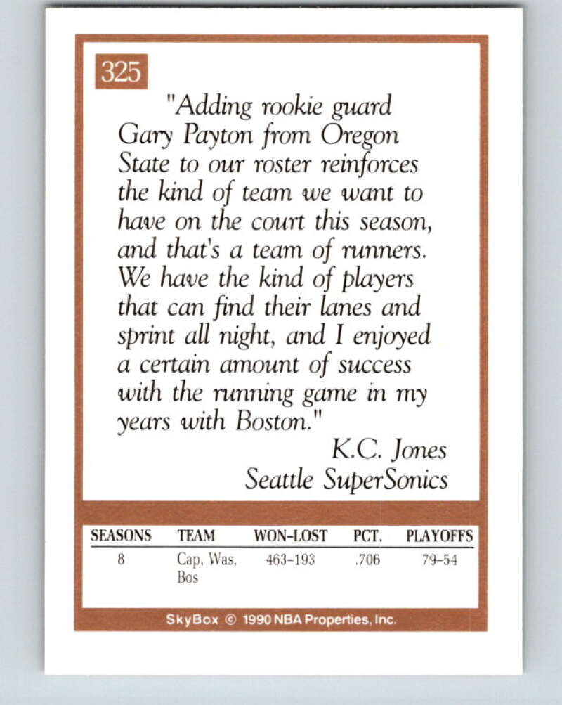 1990-91 SkyBox #325 K.C. Jones CO Mint Seattle SuperSonics Image 2