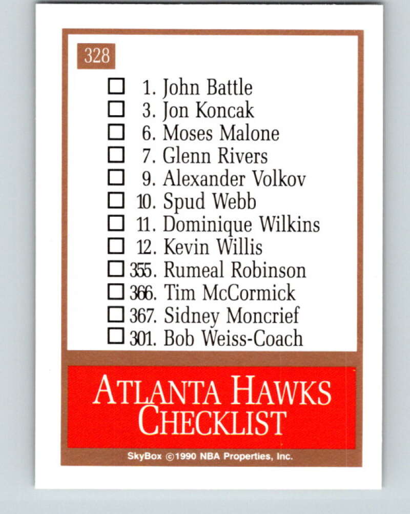 1990-91 SkyBox #328 Atlanta Hawks TC Mint Atlanta Hawks Image 2