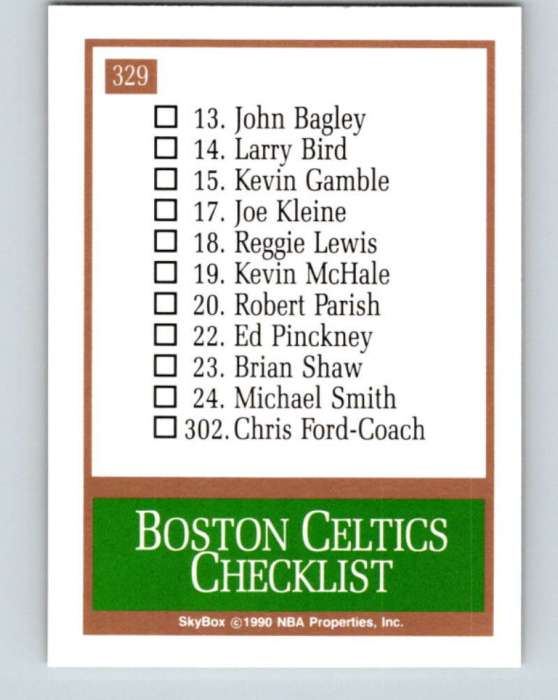 1990-91 SkyBox #329 Boston Celtics TC Mint Boston Celtics Image 2