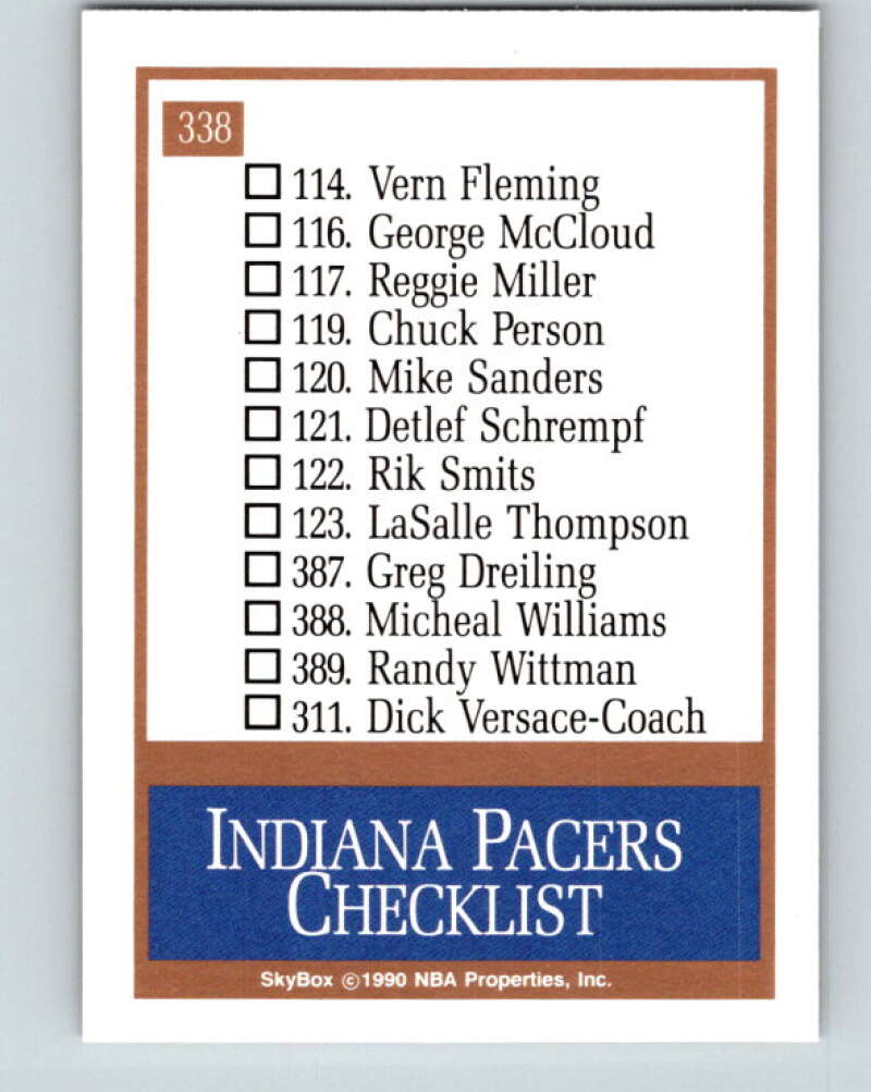 1990-91 SkyBox #338 Indiana Pacers TC Mint Indiana Pacers Image 2