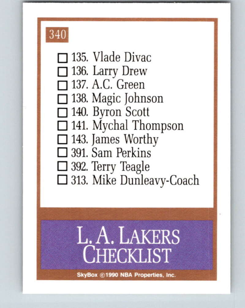 1990-91 SkyBox #340 Los Angeles Lakers TC Mint Los Angeles Lakers Image 2