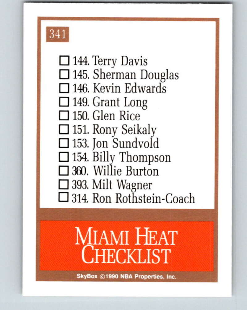 1990-91 SkyBox #341 Miami Heat TC Mint Miami Heat Image 2