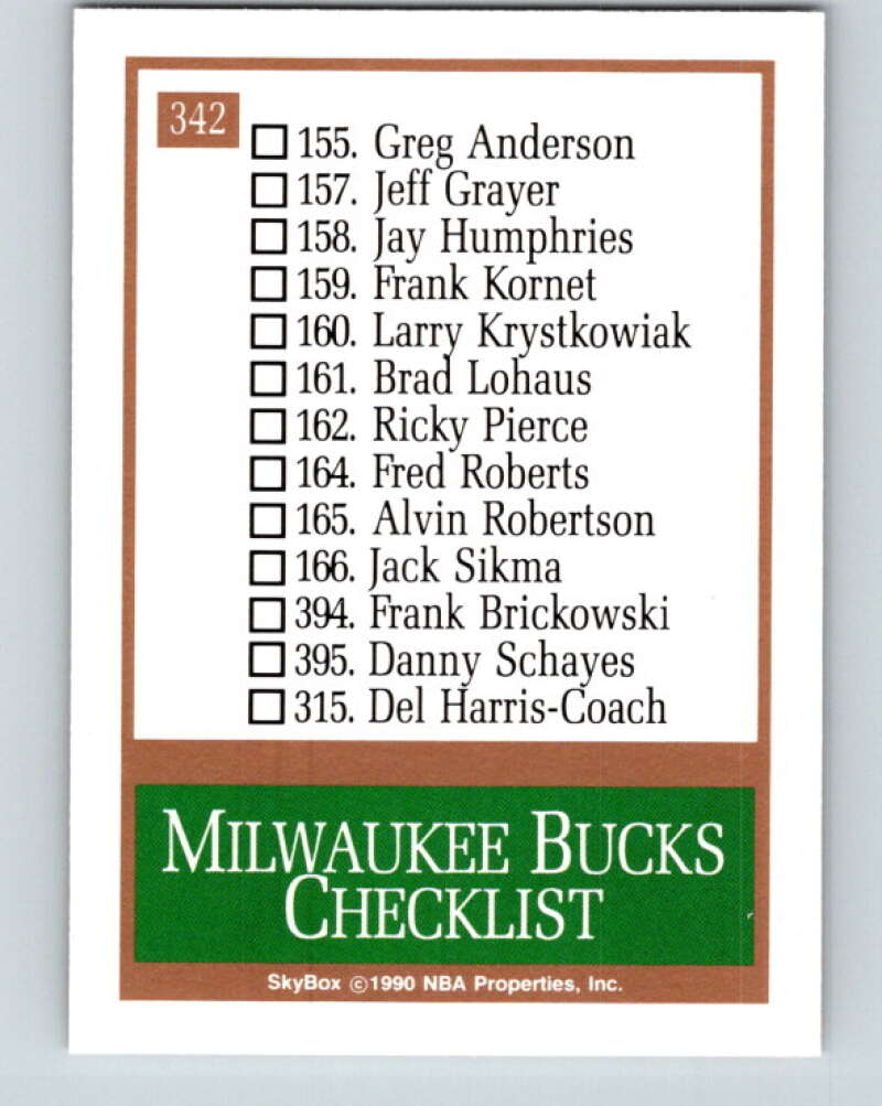 1990-91 SkyBox #342 Milwaukee Bucks TC Mint Milwaukee Bucks Image 2