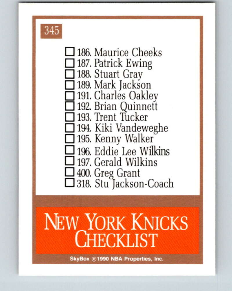 1990-91 SkyBox #345 New York Knicks TC Mint New York Knicks Image 2