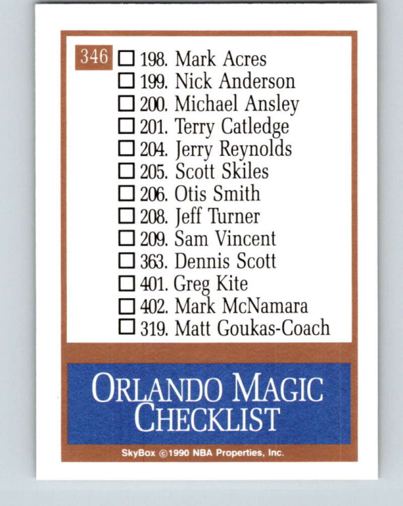1990-91 SkyBox #346 Orlando Magic TC Mint Orlando Magic Image 2