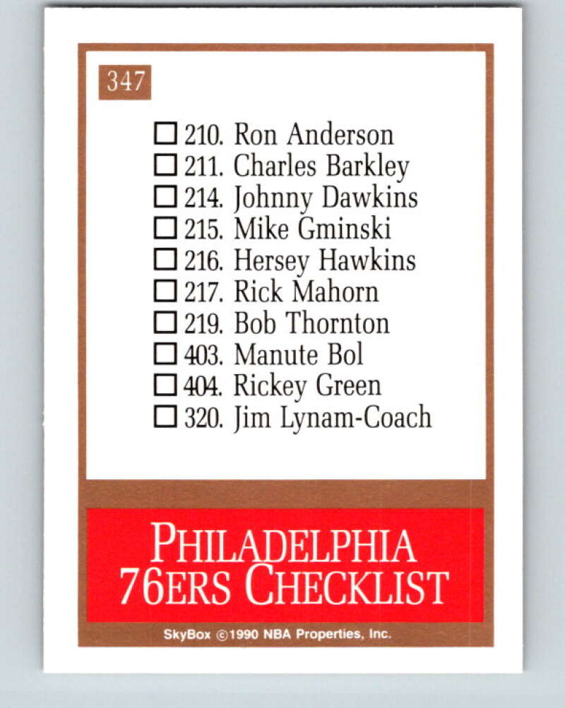 1990-91 SkyBox #347 Philadelphia 76ers TC Mint Philadelphia 76ers Image 2