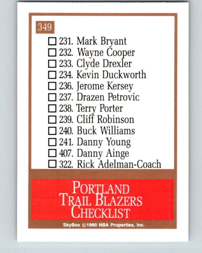 1990-91 SkyBox #349 Portland Trail Blazers TC Mint Portland Trail Blazers Image 2