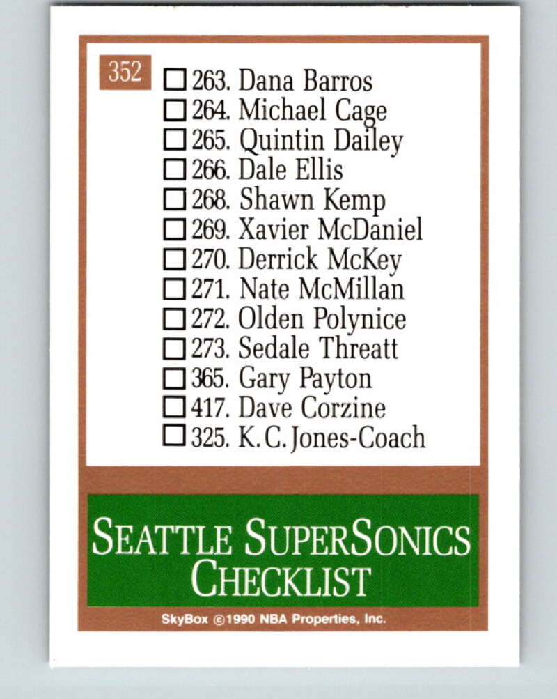 1990-91 SkyBox #352 Seattle SuperSonics TC Mint Seattle SuperSonics Image 2