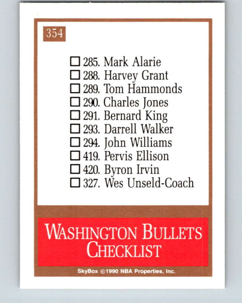1990-91 SkyBox #354 Washington Bullets TC Mint Washington Bullets Image 2