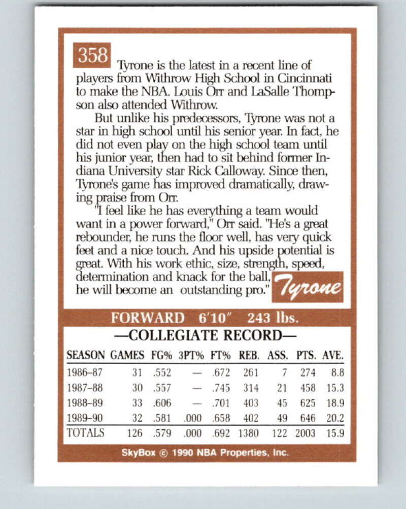 1990-91 SkyBox #358 Tyrone Hill Mint RC Rookie Golden State Warriors Image 2