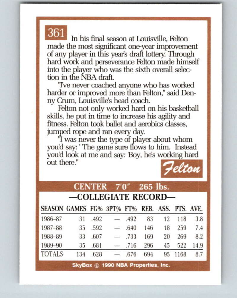 1990-91 SkyBox #361 Felton Spencer Mint RC Rookie Minnesota Timberwolves Image 2