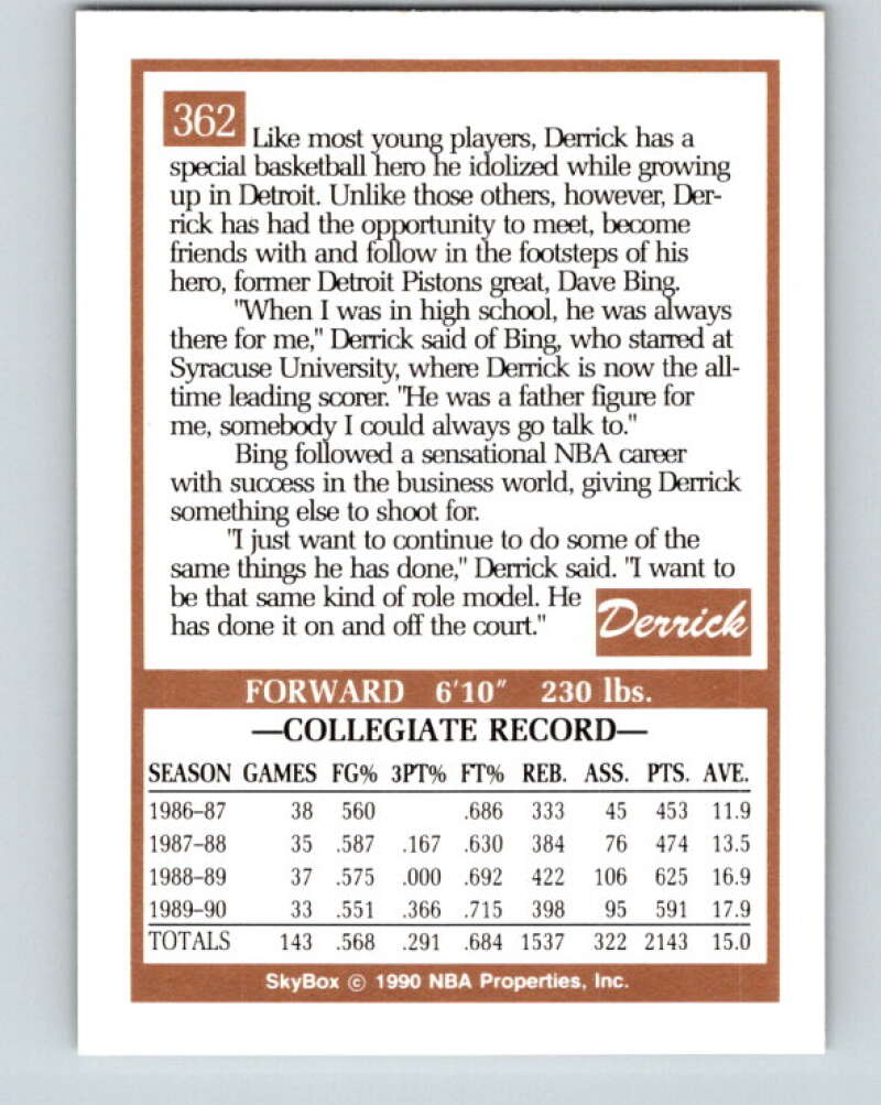 1990-91 SkyBox #362 Derrick Coleman Mint RC Rookie New Jersey Nets Image 2