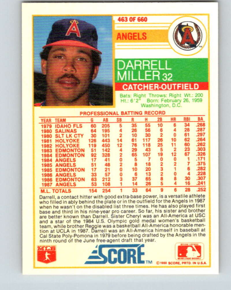 1988 Score #463 Darrell Miller Mint California Angels Image 2