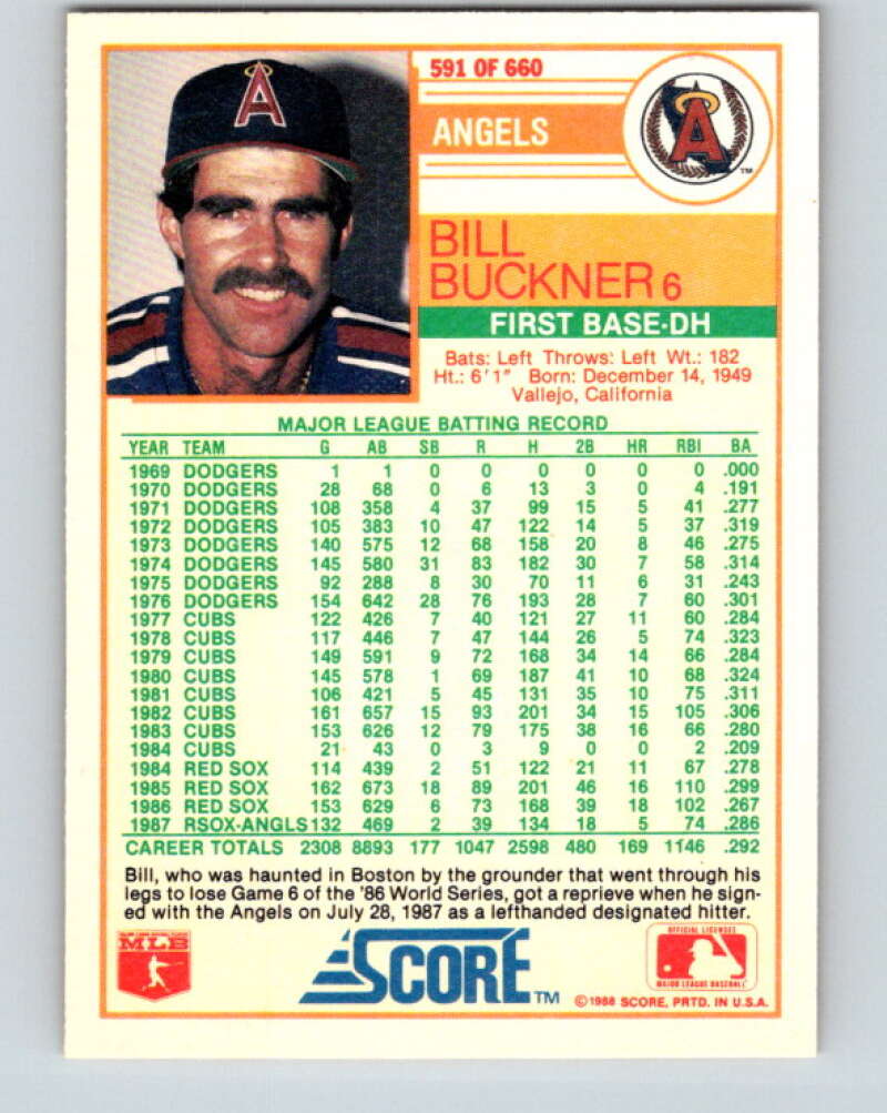 1988 Score #591 Bill Buckner Mint California Angels