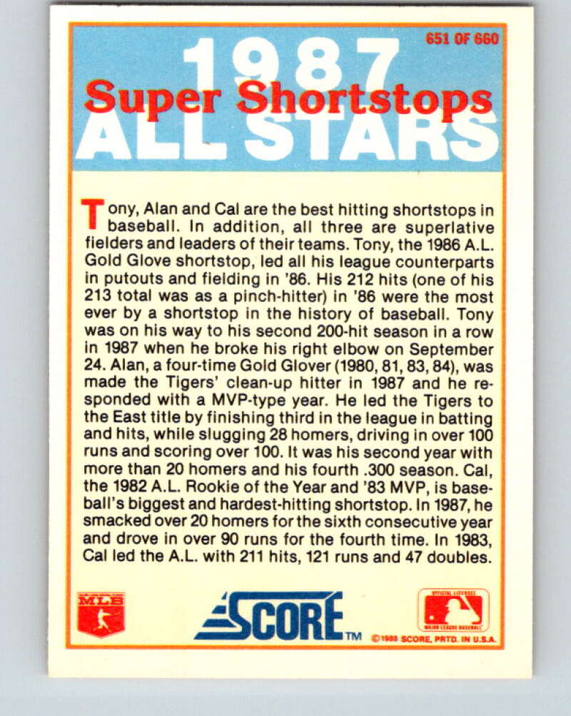 1988 Score #651 Fernandez/Ripken Jr./Trammell AL Slugging Image 2