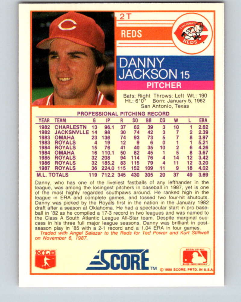 1988 Score Rookie and Traded #2T Danny Jackson Mint Cincinnati Reds Image 2