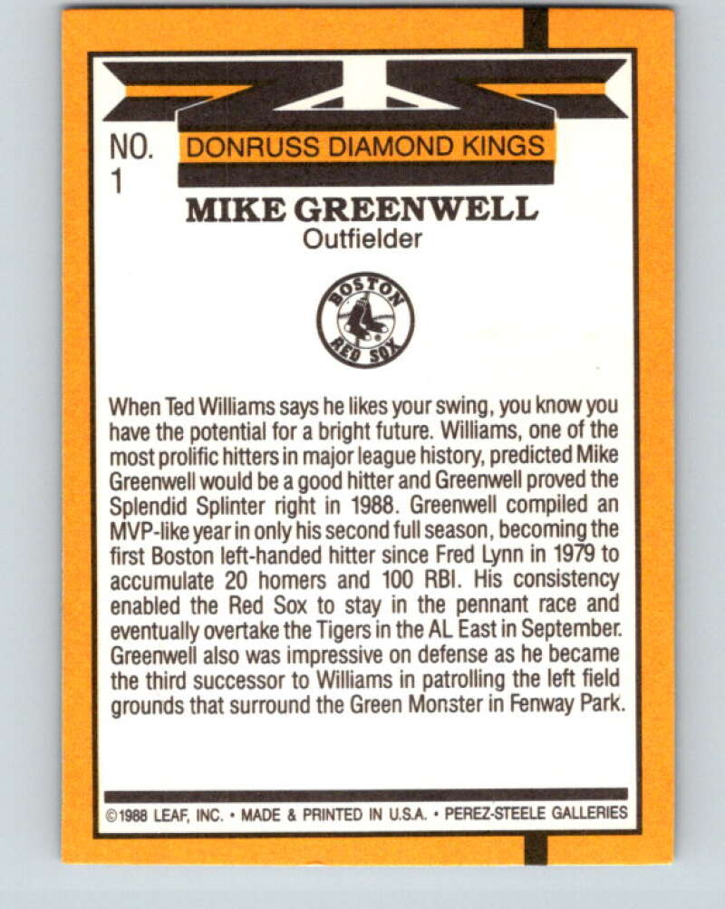 1989 Donruss #1 Mike Greenwell DK Mint Boston Red Sox