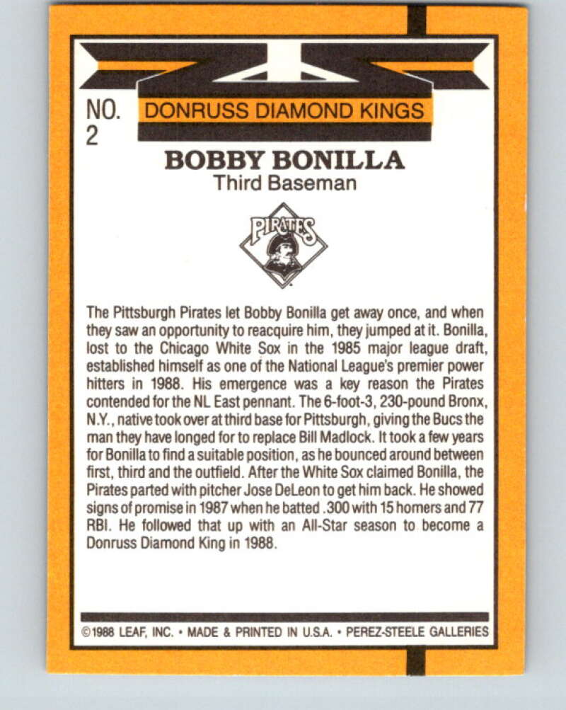 1989 Donruss #2 Bobby Bonilla DK DP Mint Pittsburgh Pirates Image 2