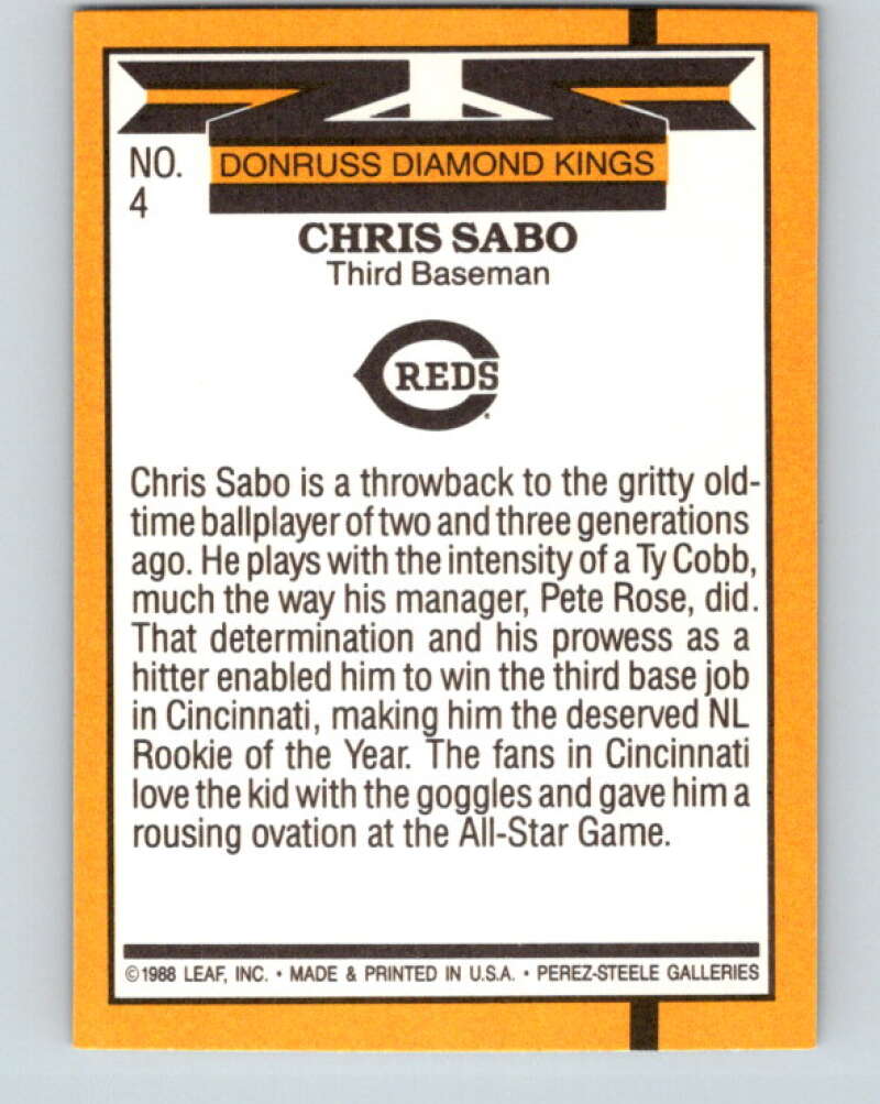 1989 Donruss #4 Chris Sabo DK DP Mint Cincinnati Reds Image 2