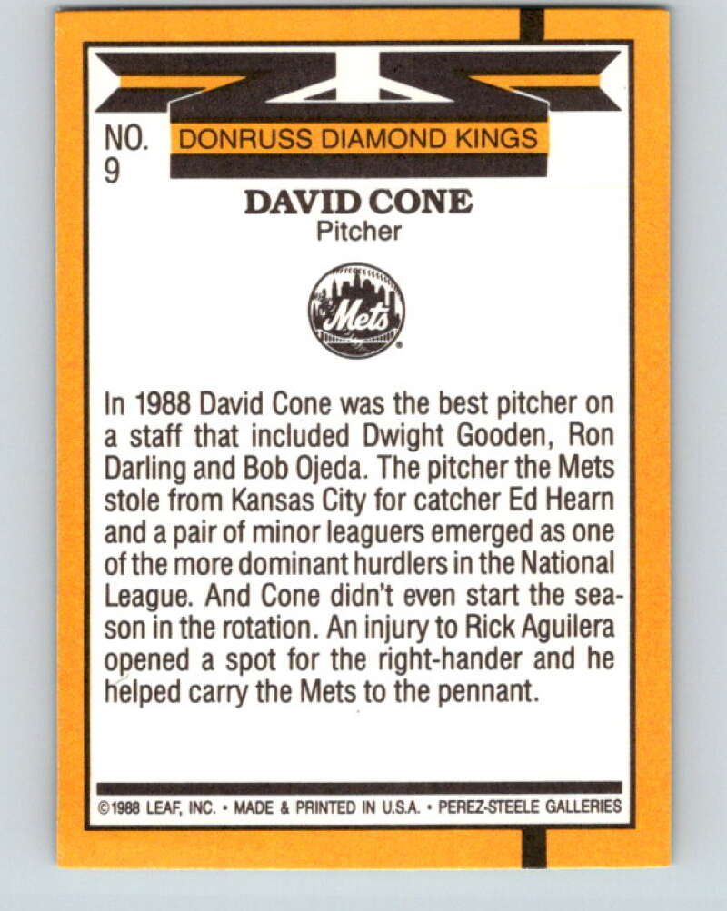 1989 Donruss #9 David Cone DK UER Mint New York Mets Image 2