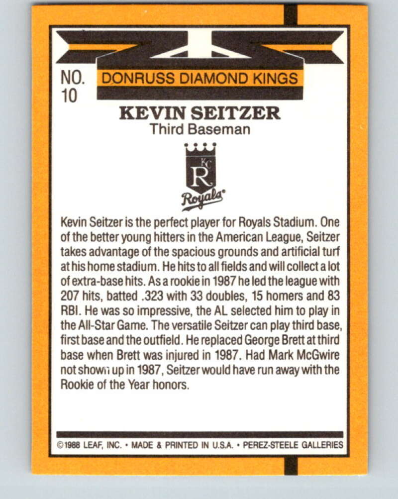 1989 Donruss #10 Kevin Seitzer DK Mint Kansas City Royals Image 2