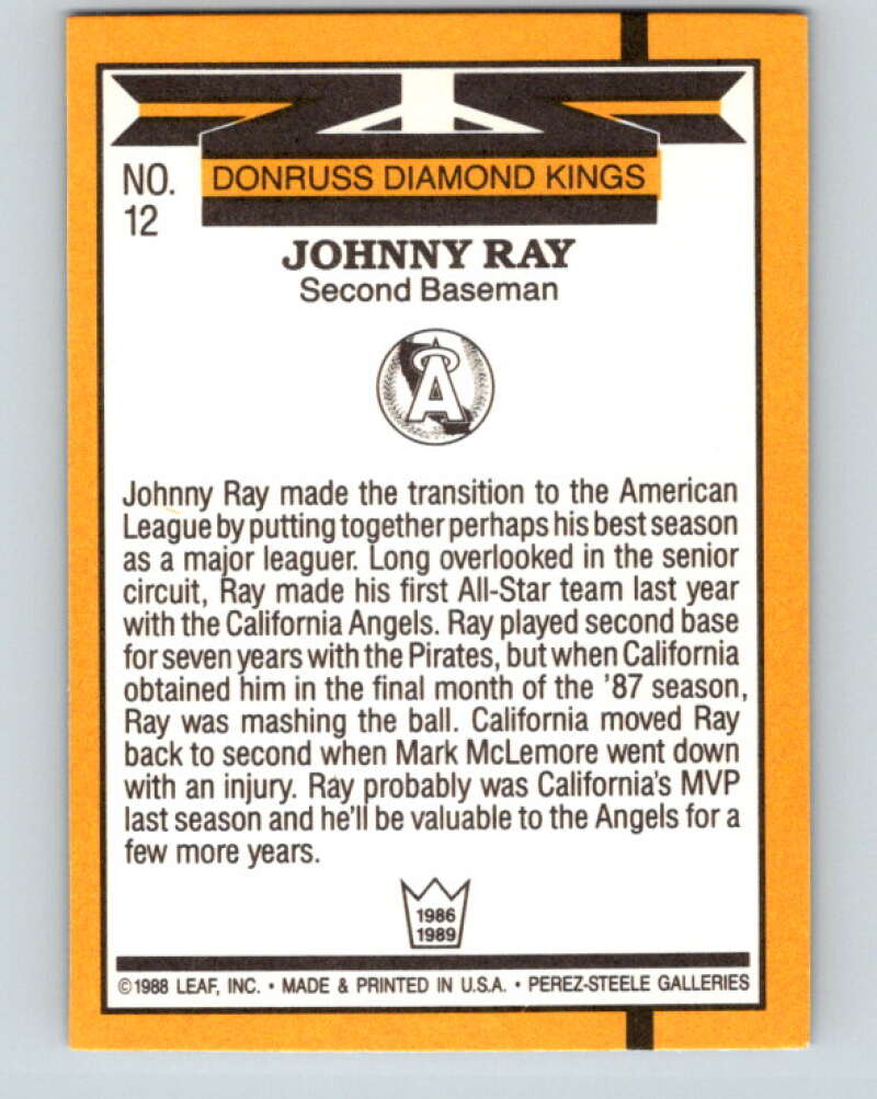 1989 Donruss #12 Johnny Ray DK Mint California Angels Image 2
