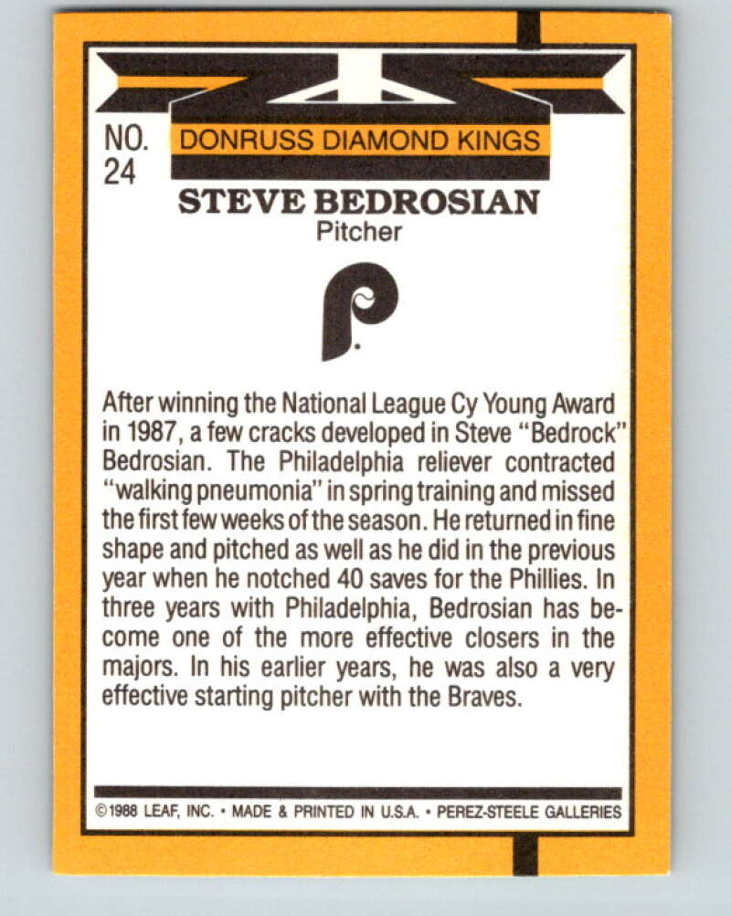1989 Donruss #24 Steve Bedrosian DK Mint Philadelphia Phillies Image 2